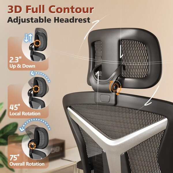 81xZs28wWbL._AC_SL1347_.jpg Ergonomic Office Chair with Foot Rest, Home Mesh Desk Chair with Adjustable Lumbar Support, 3D Armrest, 3D Headrest, 90°-135° Lockable Reclining Function, Comfy High Back Swivel Computer Gaming Chairs