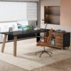 Tribesigns 78.7-Inch Executive Desk, L-Shaped Desk with 55-Inch Cabinet, Large Office Desk with Storage Shelves, Modern Computer Desk for Home Office