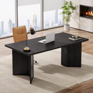 Tribesigns 63-Inch Executive Desk, Modern Office Computer Desk with Double Pedestal, Simple Workstations Writing Table Conference Table Business Furniture for Home Office, Black