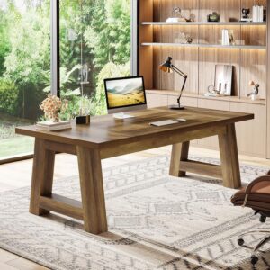 Tribesigns 70.5" Executive Desk, Large Office Computer Desk with Thickened Frame, Modern Simple Workstation Writing Table Business Furniture for Home Office, Rustic Brown