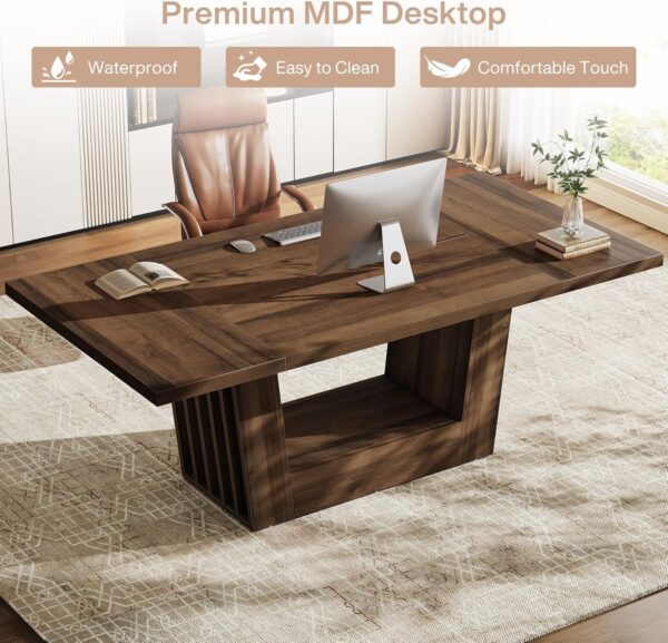Tribesigns 63-inch Executive Office Desk, Modern Computer Home Office Desk with Robust Base, Large Wooden Writing Conference Table Business Workstation for Home Office, Walnut Brown