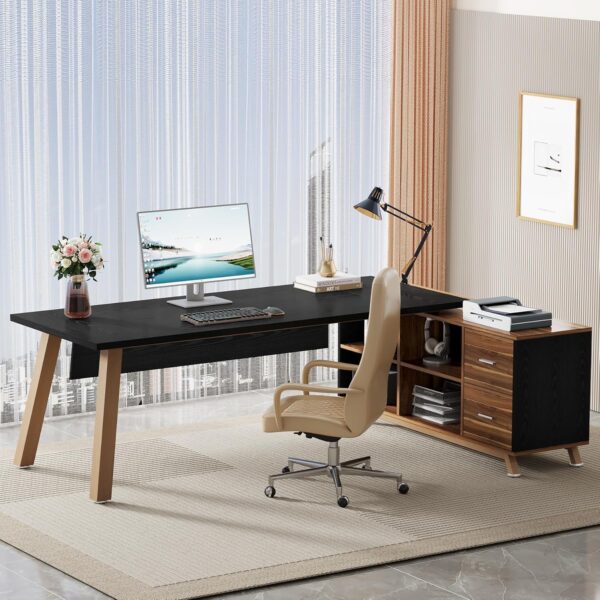 Tribesigns 78.7-Inch Executive Desk, L-Shaped Desk with 55-Inch Cabinet, Large Office Desk with Storage Shelves, Modern Computer Desk for Home Office