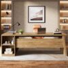 Tribesigns 78" L Shaped Desk with Drawers, Large Executive Office Desk with File Cabinet and Shelves, Modern Corner Computer Desk with Storage Shelves Business Furniture for Home Office, Brown