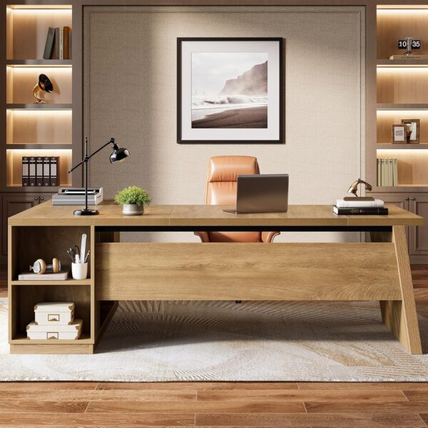 Tribesigns 78" L Shaped Desk with Drawers, Large Executive Office Desk with File Cabinet and Shelves, Modern Corner Computer Desk with Storage Shelves Business Furniture for Home Office, Brown