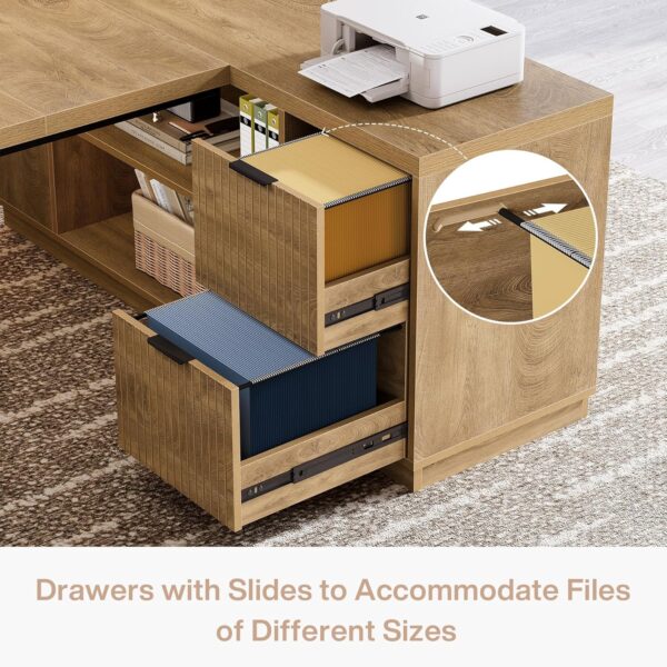 Tribesigns 78" L Shaped Desk with Drawers, Large Executive Office Desk with File Cabinet and Shelves, Modern Corner Computer Desk with Storage Shelves Business Furniture for Home Office, Brown