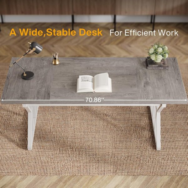 Tribesigns 70.86-Inch Large Executive Desk, Industrial Home Office Computer Desk, Simple Long Writing Study Table Business Furniture (Grey/White)
