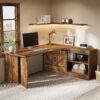 Tribesigns 70.9-Inch Executive Desk, L-Shaped Desk with 55.1-Inch Storage Cabinet, Mid-Century Farmhouse Office Computer Table with Sliding Door, Large Business Furniture for Home Office