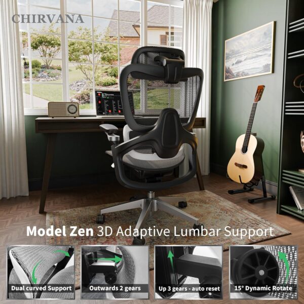 Ergonomic Office Chair, Big and Tall Mesh Home Desk Chair with Adaptive Lumbar Support, Gaming Chair with Headrest, 5D Armrest,90-130°Tilt, BIFMA Certified, Model Zen (Grey)