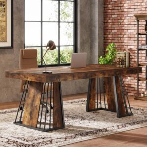 Tribesigns 70.9" Computer Desk, Large Executive Desk with Unique Legs, Industrial Workstation Conference Table for Office, Study, Rustic Brown