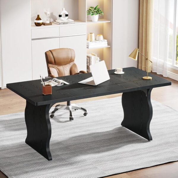 Tribesigns 63" Large Executive Desk for Home Office, Spacious Computer Desk with Ample Leg Room, Double PC Gaming Writing Table Study Desk with Sturdy Legs, Black