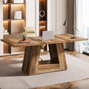 Tribesigns Farmhouse Computer Desk, 63-Inch Large Office Desk Workstation, Simple Style Executive Desk Study Table with Sturdy Base, Wooden Writing Desk for Home Office, Rustic Brown
