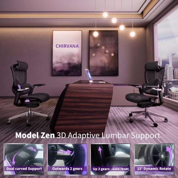Ergonomic Office Chair, Big and Tall Mesh Home Desk Chair with Adaptive Lumbar Support, Gaming Chair with Headrest, 5D Armrest,90-130°Tilt, BIFMA Certified, Model Zen (Purple)