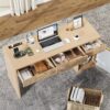 60" Executive Desk with Fluted Drawers, Wood Home Office Desk with Storage Cabinet, Charging Station, Fluted Computer Writing Desk for Study, Living Room, Natural Oak.