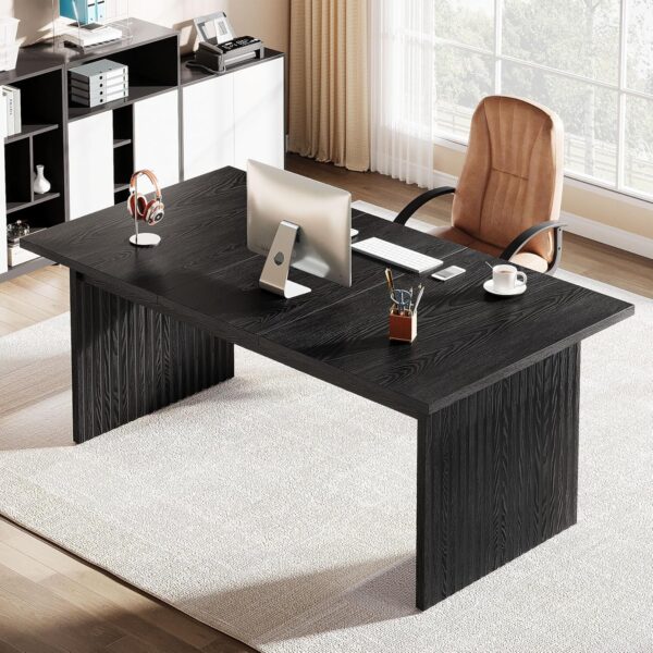Tribesigns Modern Executive Desk, 63" Large Computer Office Desk, Conference Table Meeting Room Table, Simple Style Rectangle Writing Table for Home Office, Workstation Business Furniture, Black