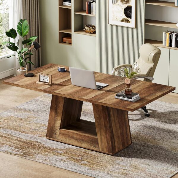 Tribesigns Farmhouse Computer Desk, 63-Inch Large Office Desk Workstation, Simple Style Executive Desk Study Table with Sturdy Base, Wooden Writing Desk for Home Office, Rustic Brown