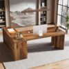 Tribesigns 70.9-Inch Executive Desk, L-Shaped Desk with 55.1-Inch Storage Cabinet, Mid-Century Farmhouse Office Computer Table with Sliding Door, Large Business Furniture for Home Office