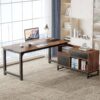 Tribesigns Office Desk with File Cabinet, 70.8" L-Shaped Executive Desk for Home Office Workstation Business Furniture Set, Rustic Brown/Black