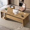 Tribesigns 78" L Shaped Desk with Drawers, Large Executive Office Desk with File Cabinet and Shelves, Modern Corner Computer Desk with Storage Shelves Business Furniture for Home Office, Brown