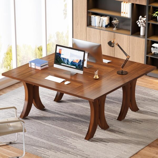 Tribesigns Executive Desk, 63" Large Office Desk, Wood Computer Writing Desk, Mid-Century Laptop Desk Meeting Room Table, Modern Business Workstation Table for Home Office