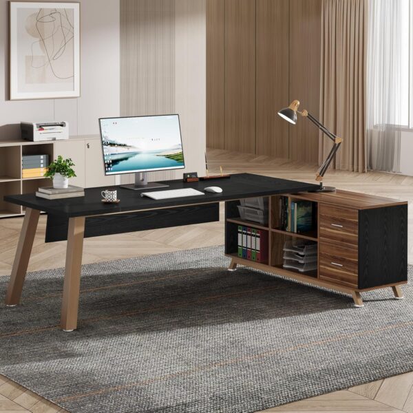 Tribesigns 78.7-Inch Executive Desk, L-Shaped Desk with 55-Inch Cabinet, Large Office Desk with Storage Shelves, Modern Computer Desk for Home Office