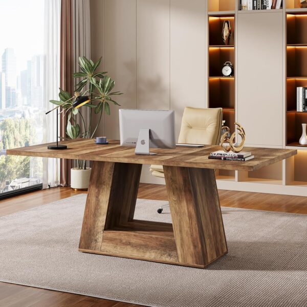 Tribesigns Farmhouse Computer Desk, 63-Inch Large Office Desk Workstation, Simple Style Executive Desk Study Table with Sturdy Base, Wooden Writing Desk for Home Office, Rustic Brown