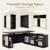 Home Office Furniture Set, 70" Standing Desk with 4 Drawer File Cabinet and 73'' Bookcase, Executive Desk with AC/USB, Tall Bookshelf with Drawers, Rattan Style Balck