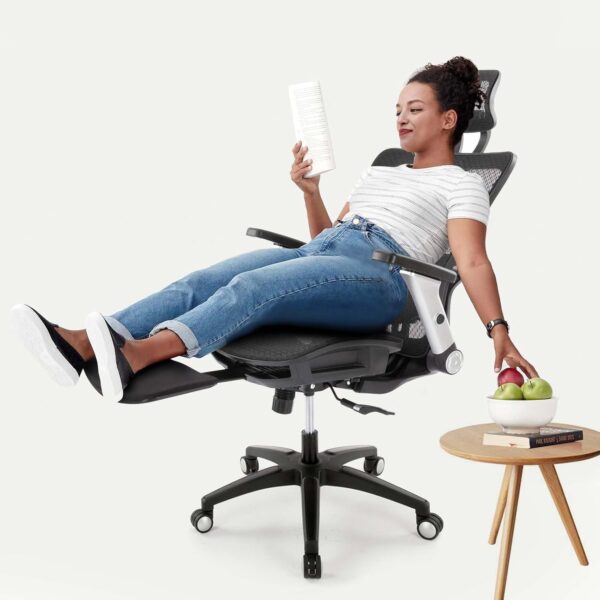 COLAMY Executive Mesh Office Chair with Footrest, Ergonomic Chair High Back with Adjustable Lumbar Support, Computer Desk Chair for Office/Work-Black