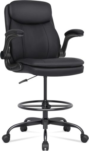 Misolant Drafting Chair, Tall Office Chair for Standing Desk, High Leather Executive Office Chair with Adjustable Height and Flip-up Armrest for Counter Height Desk