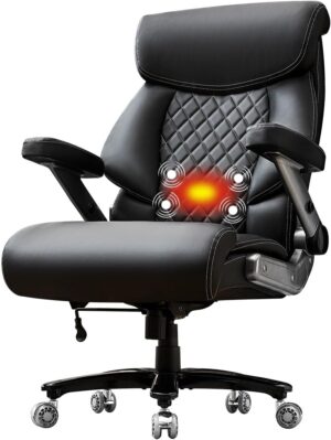 61tNJmZDYPL._AC_SL1200_.jpg Big and Tall Office Chair for Heavy People, 650lbs Heavy Duty Executive Desk Chair with Massage and Heated,5D Adjustable Armrest, 7" Thick Seat Cushion,Ergonomic Extra Wide Office Chairs for Adult
