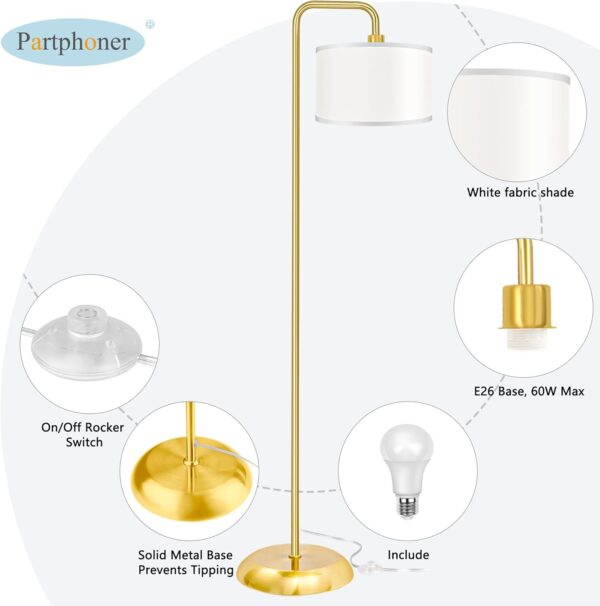 [Upgraded] LED Floor Lamp for Living Room, 3 Color Temperature Floor Lamp with Foot Switch Modern Standing Lamp Tall Pole Floor Reading Lamp for Bedroom, Study Room, Office, 9W Bulb Included, Gold