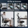COLAMY Ergonomic Mesh Office Chair with Footrest, High Back Computer Executive Desk Chair with Headrest and 4D Flip-up Armrests, Adjustable Tilt Lock and Lumbar Support-Grey
