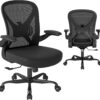 Mesh Office Chair with Adjustable Lumbar Support, Ergonomic Home Office Desk Chair with Wheels and Flip-up Arms, Black
