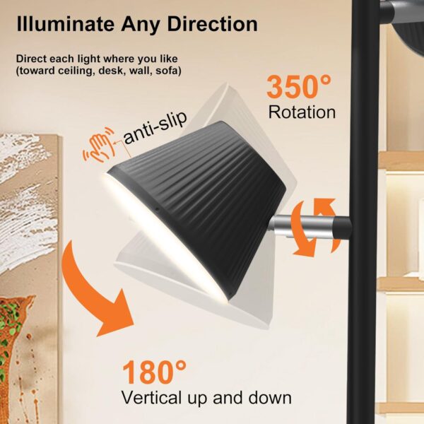 42W 4500 Lumens Super Bright LED Tree Floor Lamp for Living Rome with Remote & Touch Control, 4 Color Temperatures, Modern Stepless Dimmable 3 Rotatable Light Standing Floor Lamps for Bedroom, Black