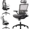 COLAMY Ergonomic Mesh Office Chair with Footrest, High Back Computer Executive Desk Chair with Headrest and 4D Flip-up Armrests, Adjustable Tilt Lock and Lumbar Support-Grey