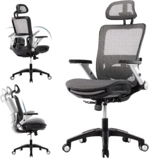 71DaIIDWAWL._AC_SL1500_.jpg COLAMY Ergonomic Mesh Office Chair with Footrest, High Back Computer Executive Desk Chair with Headrest and 4D Flip-up Armrests, Adjustable Tilt Lock and Lumbar Support-Grey