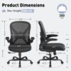 Mesh Office Chair with Adjustable Lumbar Support, Ergonomic Home Office Desk Chair with Wheels and Flip-up Arms, Black