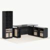 Home Office Furniture Set, 70" Standing Desk with 4 Drawer File Cabinet and 73'' Bookcase, Executive Desk with AC/USB, Tall Bookshelf with Drawers, Rattan Style Balck