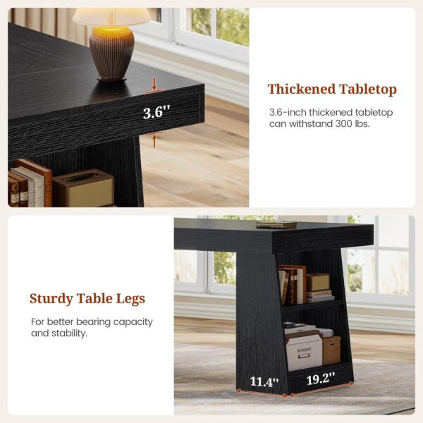 55.9 in Executive Desk with Power Outlets, Modern Home Office Desk with Storage Shelves, Wood Computer Desk Business Workstation Desk Conference Table, Black (Storage Shelves)