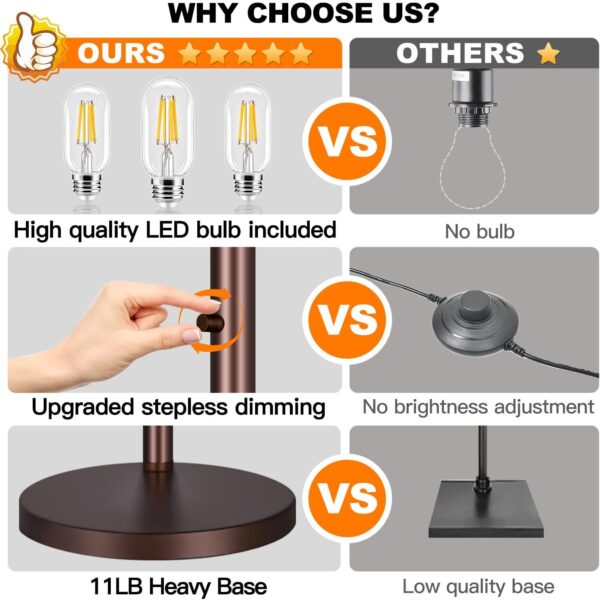 Dimmable Floor Lamp, 3 Lights Brown Arc Floor Lamps for Living Room, Modern Tall Standing Tree Lamp with Beige Linen Shade & Heavy Base, Large Floor Lamp for Bedroom Office, 3x1000 LM Bulbs Included