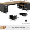 Tribesigns 85.8-Inch L-Shaped Executive Desk, Extra Large Modern Office Desk with File Drawers, Door Cabinet & Shelves, Commercial Office Table, Home Business Workstation, Brown & Black