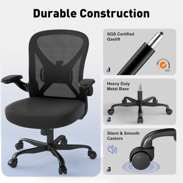 Mesh Office Chair with Adjustable Lumbar Support, Ergonomic Home Office Desk Chair with Wheels and Flip-up Arms, Black