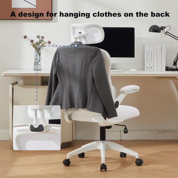 Ergonomic Mesh Office Chair, 400 lbs Capacity, High Back Desk Chair with Adjustable Lumbar Support, 3D Headrest, Flip-Up Armrests, and PU Wheels for Long Workdays and Home Office (White)