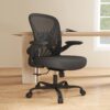 Mesh Office Chair with Adjustable Lumbar Support, Ergonomic Home Office Desk Chair with Wheels and Flip-up Arms, Black