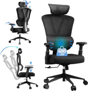 Ergonomic Mesh Office Chair -400 lbs Big and Tall Desk Chair Ergonomic Office Chair with Lumbar Support, Comfortable Computer & Gaming Chair, Black