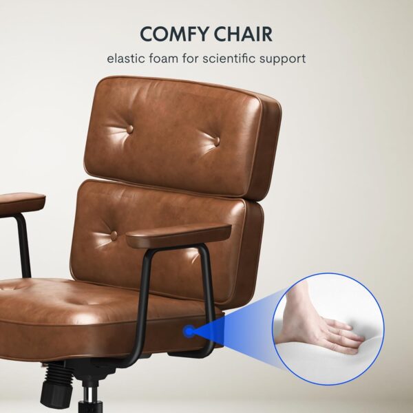 FLEXISPOT Home Office Desk Chair, 23.4 * 20.1in Wide Comfy Office Chairs，Vanity Chair with Back/Soft Armrest/300 Heavy Duty/Wheels, Makeup Chair for Vanity Desk, Leather Seat, Rustic Brown