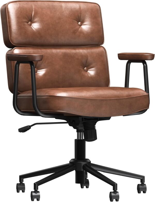 FLEXISPOT Home Office Desk Chair, 23.4 * 20.1in Wide Comfy Office Chairs，Vanity Chair with Back/Soft Armrest/300 Heavy Duty/Wheels, Makeup Chair for Vanity Desk, Leather Seat, Rustic Brown