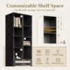 Home Office Furniture Set, 70" Standing Desk with 4 Drawer File Cabinet and 73'' Bookcase, Executive Desk with AC/USB, Tall Bookshelf with Drawers, Rattan Style Balck