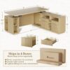 Home Office Furniture Set, 70" Standing Desk with 4 Drawer File Cabinet and 73'' Bookcase, Executive Desk with AC/USB, Tall Bookshelf with Drawers, Fluted Style Light Walnut