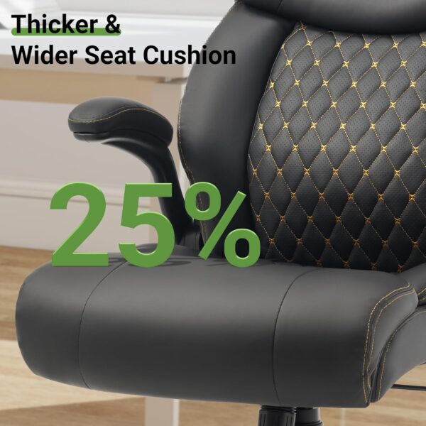 550LBS Big and Tall Office Chair with Air-Adjust Lumbar Support for Back Pain,Breathable PU Leather Desk Computer Chair Double Space Caster Safe for All Floors,Wide Cushion Executive Home Office Chair