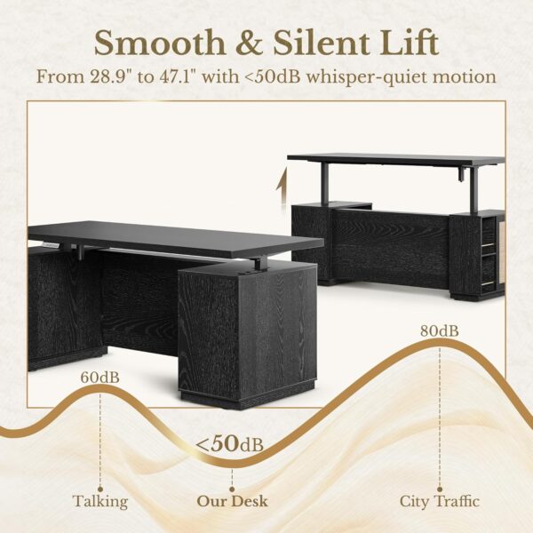 70" Standing Desk with File Cabinet, L Shaped Electric Height Adjustable Desk with AC/USB，Privacy Panel, Computer Executive Corner Table for Home and Office, Black